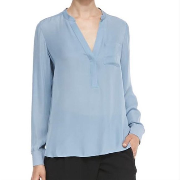 Vince Blue Half-placket 100% Silk Blouse - Picture 7 of 7
